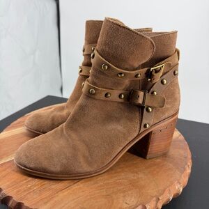 Nicole Shiri Western Style Suede Stud Ankle Boots brown sz 8.5